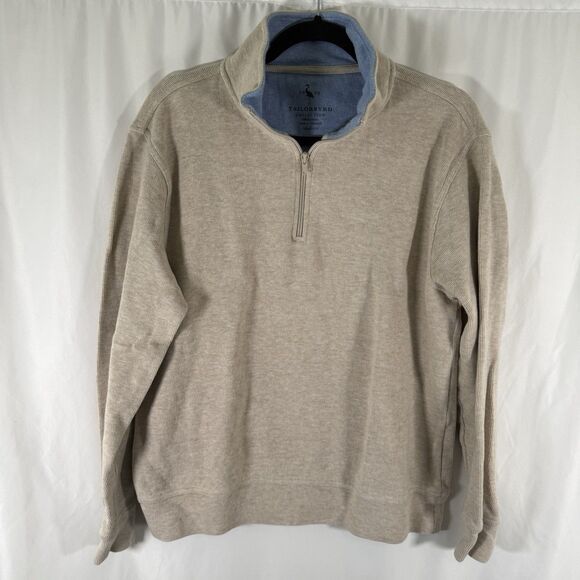 Tailorbyrd Sweater Men's Medium Ivory 1/4 Zip Long Sleeve Turtleneck 100% Cotton - Picture 1 of 11